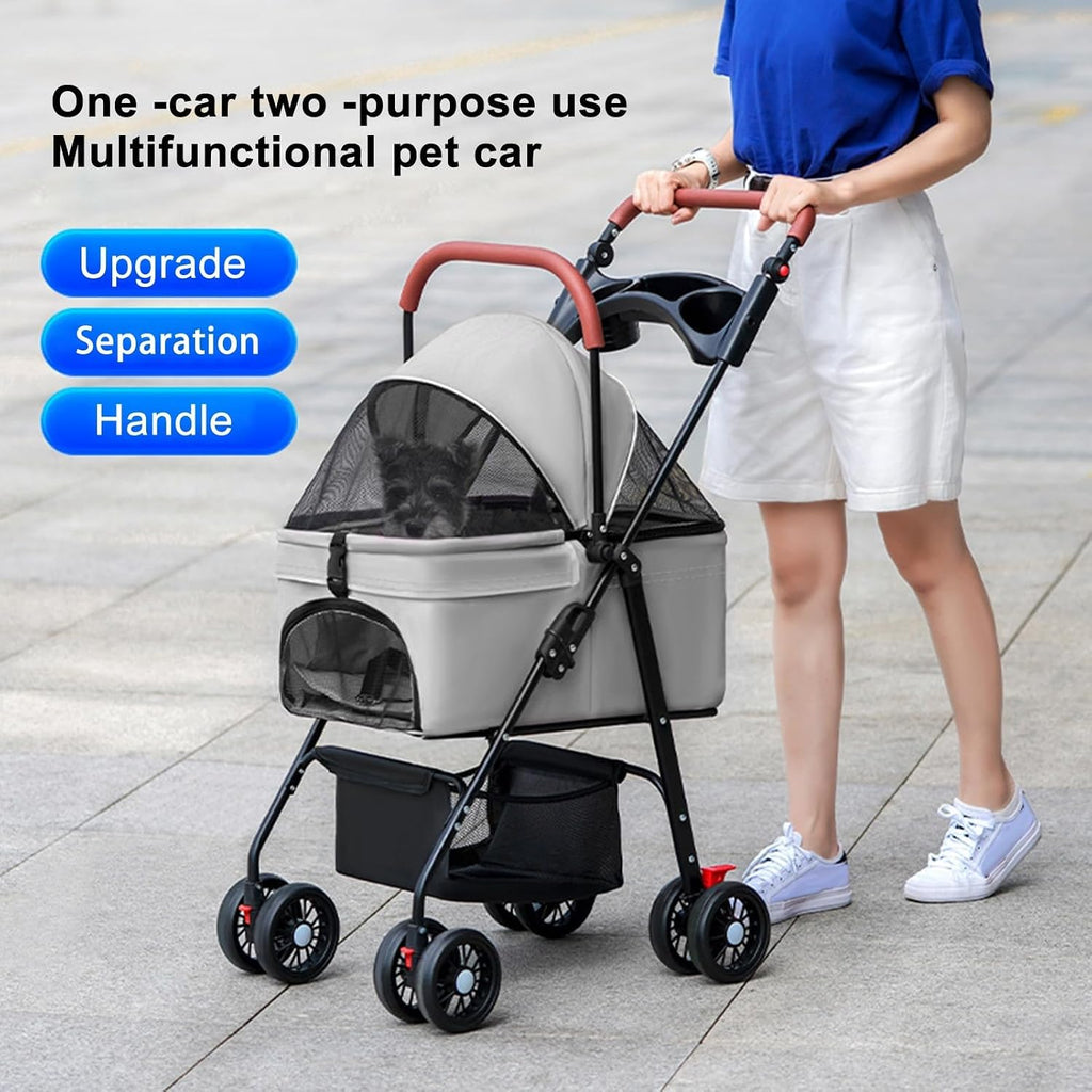 pet stroller-folding 4 wheels cat/dog stroller for medium shown in use