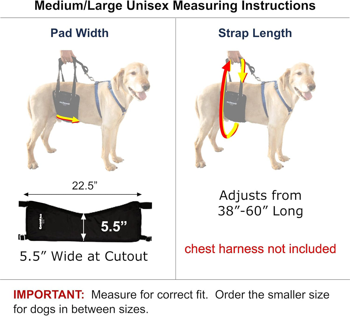 gingerlead® k9 sling hind leg support, m/lg unisex shown in use