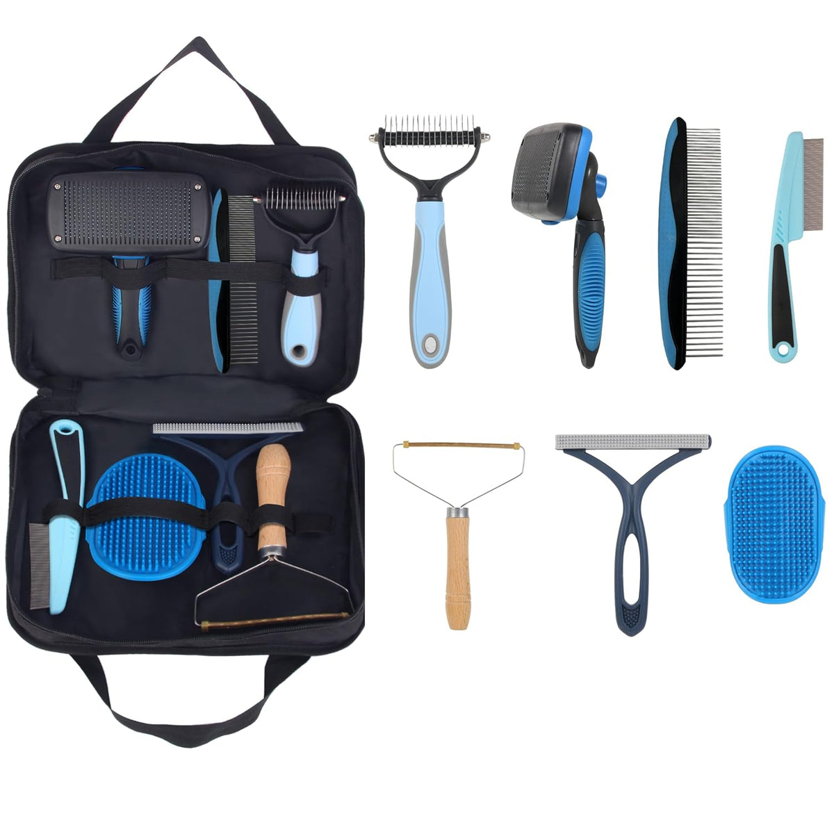 7‑in‑1 pet deshedding tool, dog grooming brush set, main product view