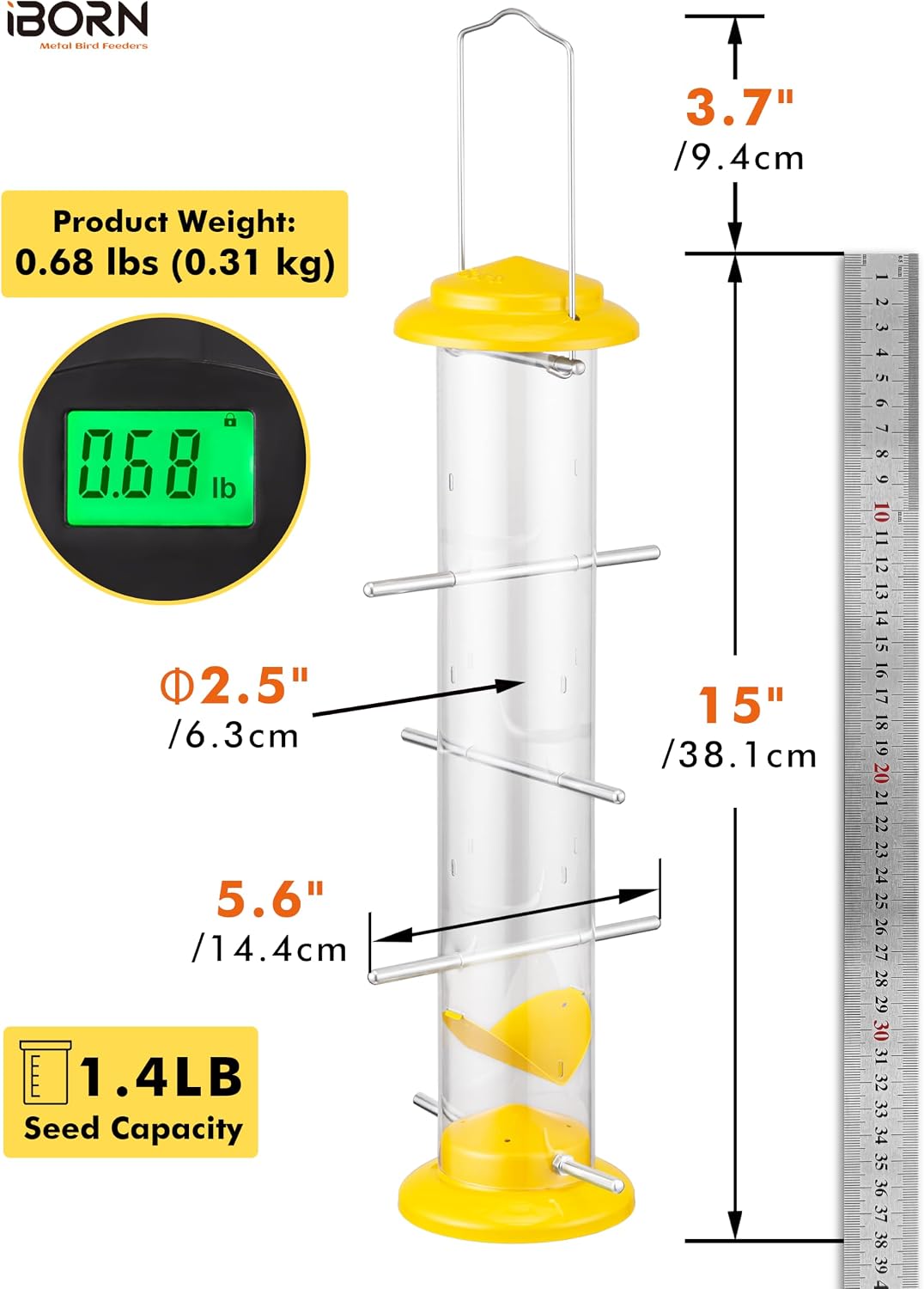 iborn finch feeders for outside,14 inch tube bird shown in use