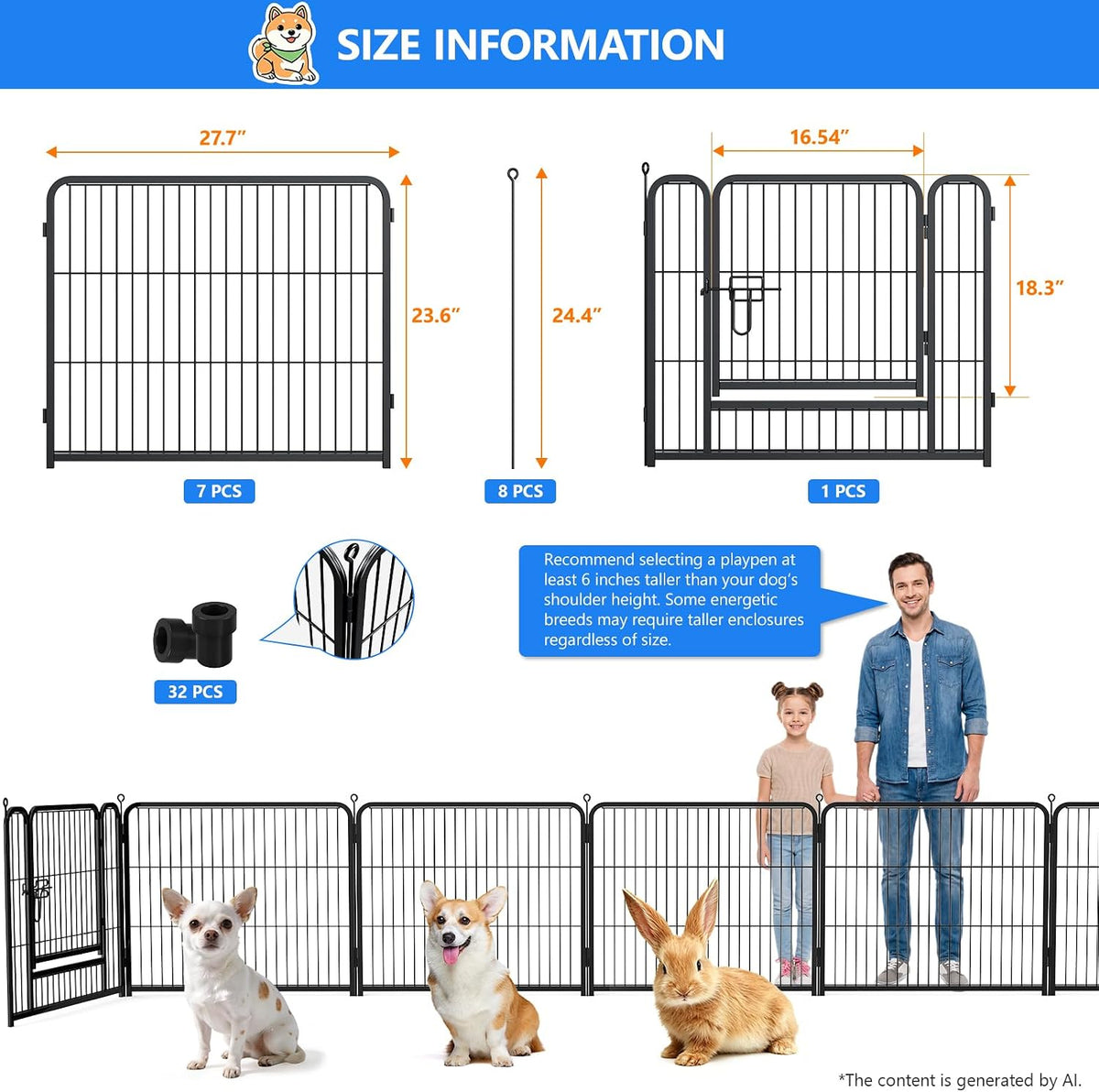 dog playpen outdoor, 24 inch height 8 panels shown in use