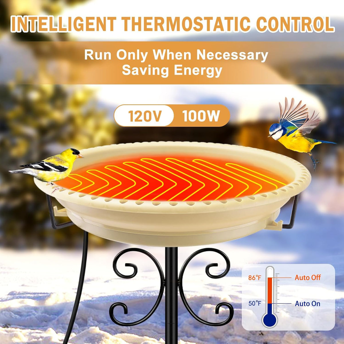 100w heated bird baths for outdoors, heated birdbath, close-up detail