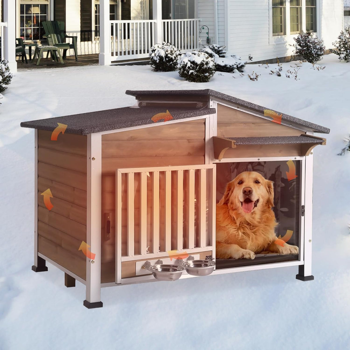 gutinneen large outdoor insulated dog house weatherproof dog, front angle view