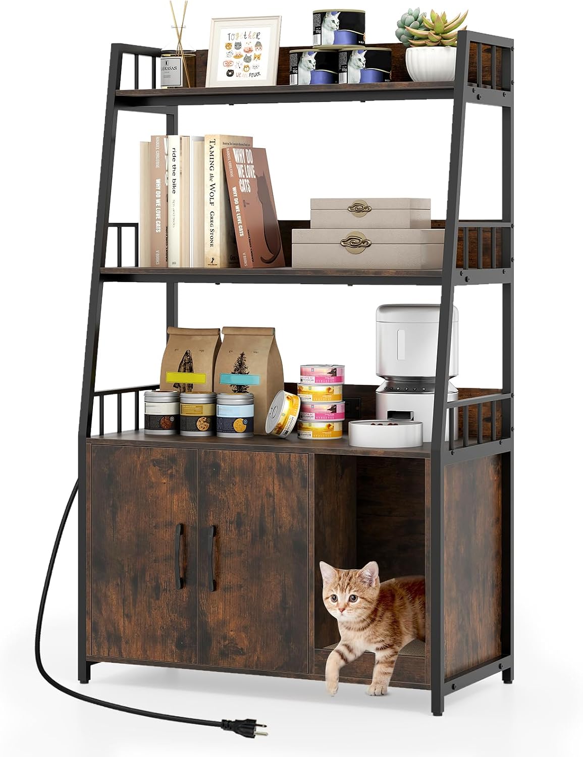 petsite cat litter box enclosure with storage shelves, main product view