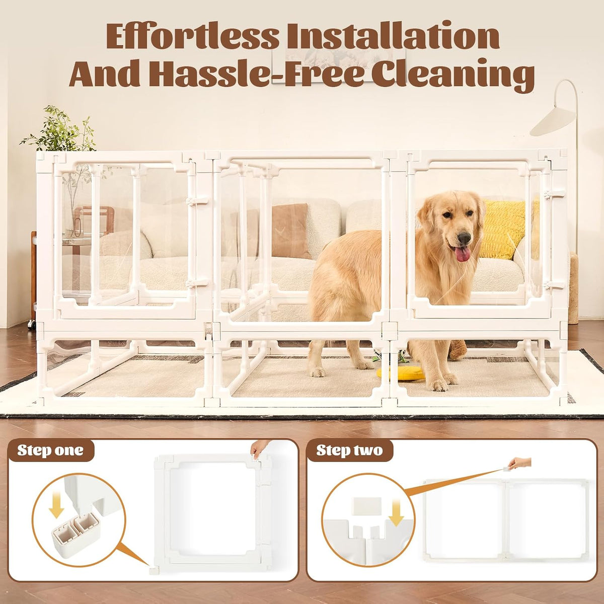 stackable acrylic dog playpen indoor, white, 24" h showing dimensions