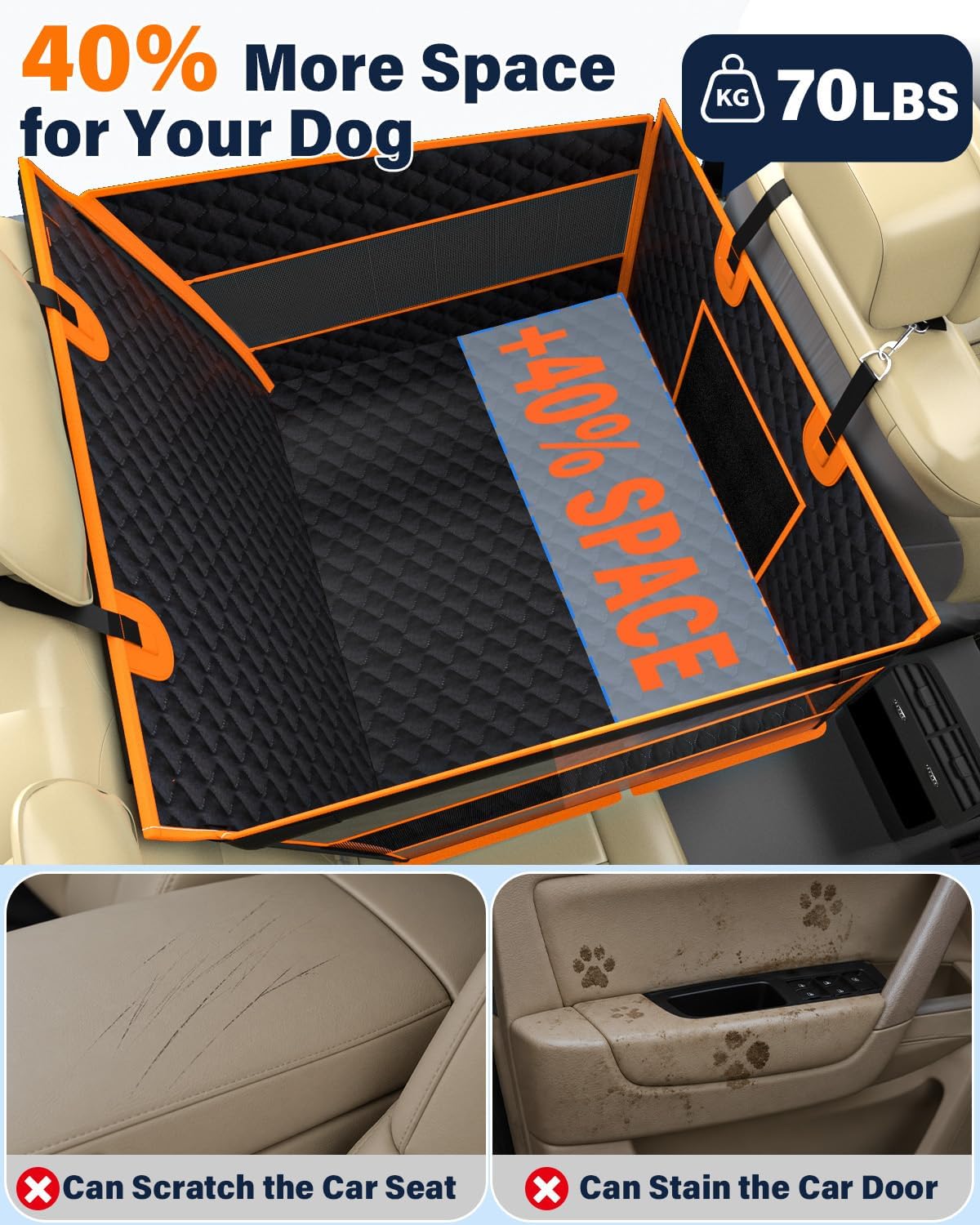 instraella dog car seat for large dogs, hard showing dimensions
