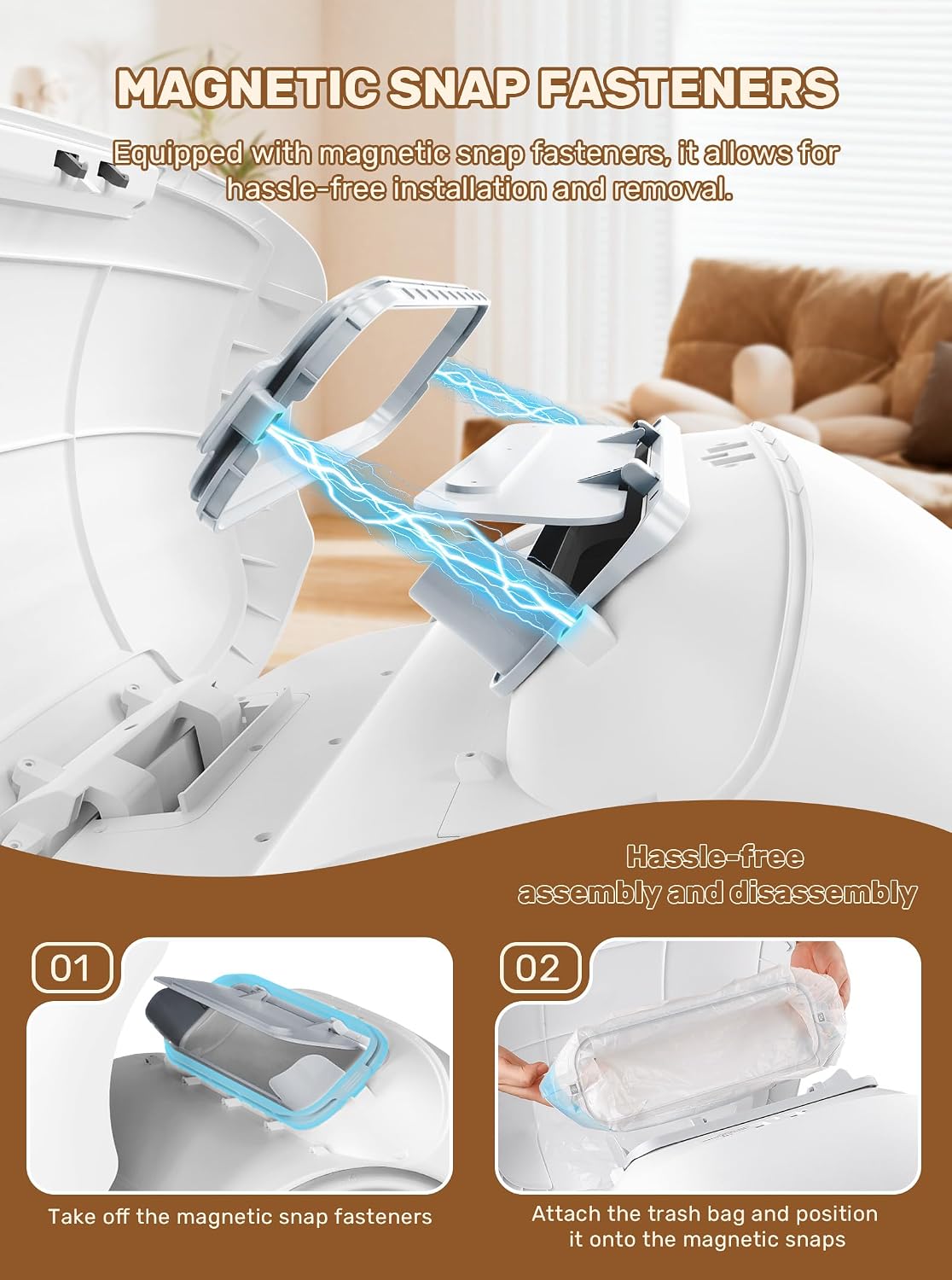 automatic litter box, app control, 65l+9l large capacity,3 showing dimensions