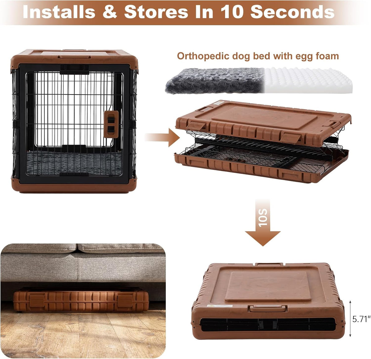 zomisia collapsible dog crate with bed mat, 28'', side view