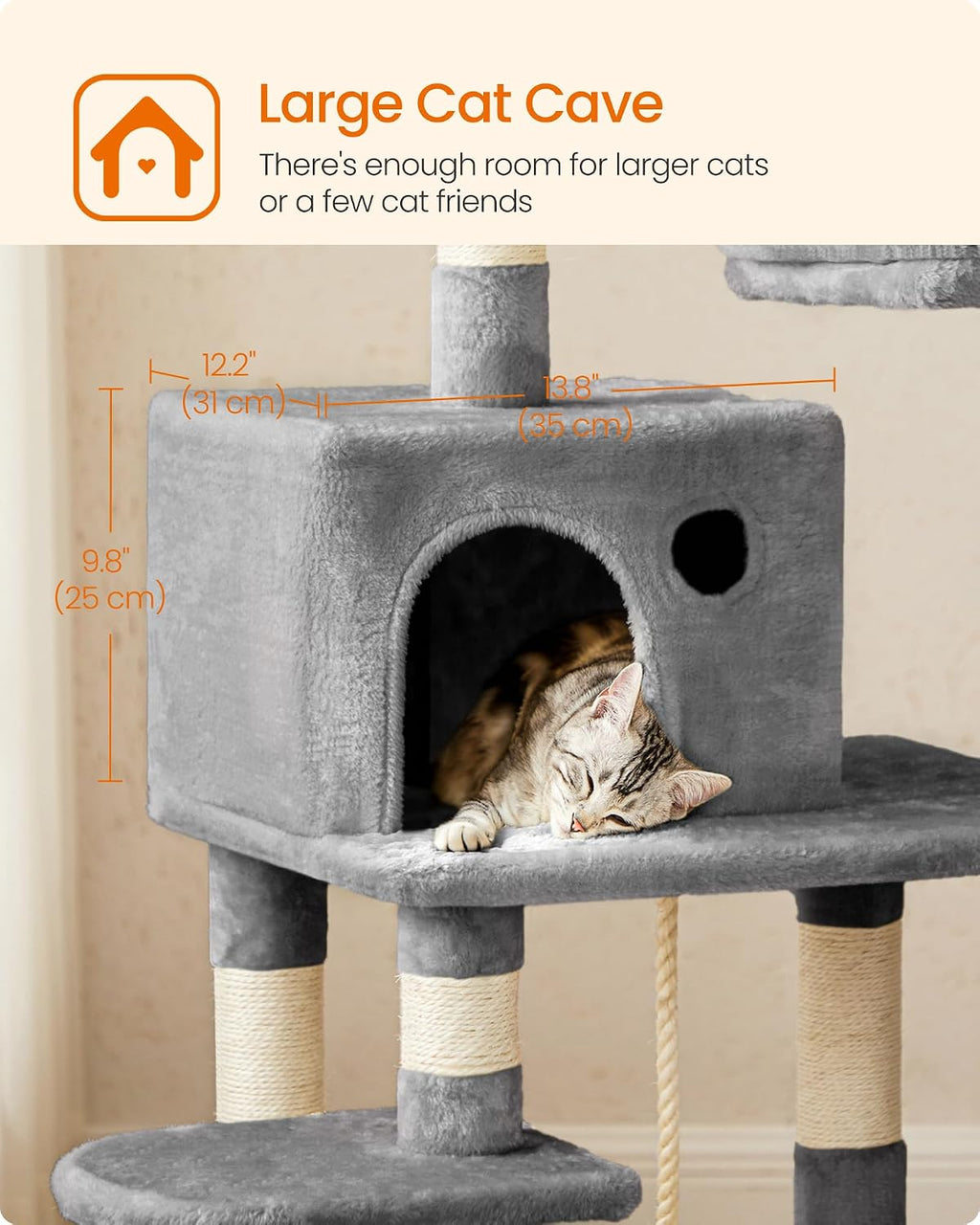 feandrea cat tree, 55.8-inch large cat tower, multi-level on a desk or shelf