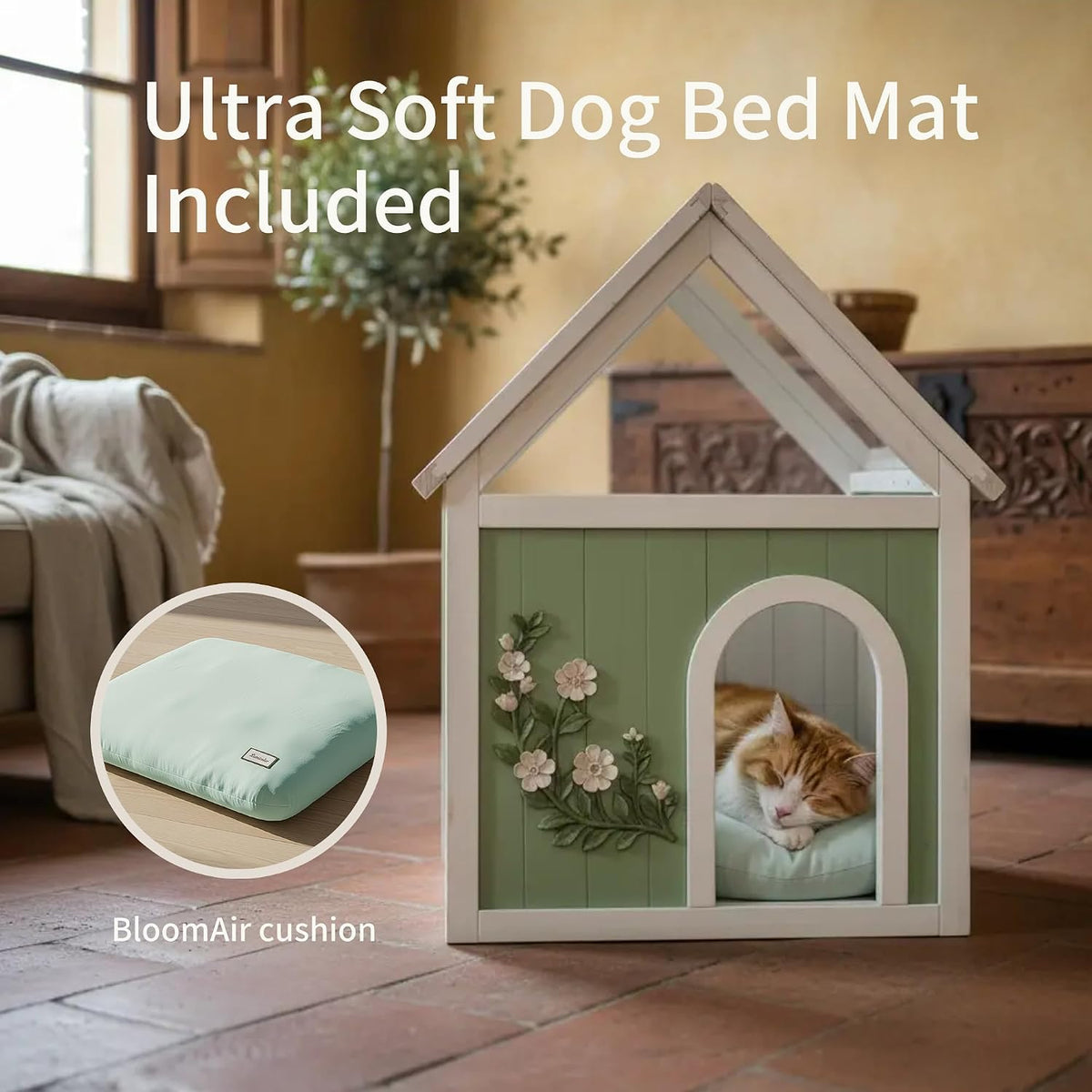 modern indoor dog house for small dogs, solid showing dimensions