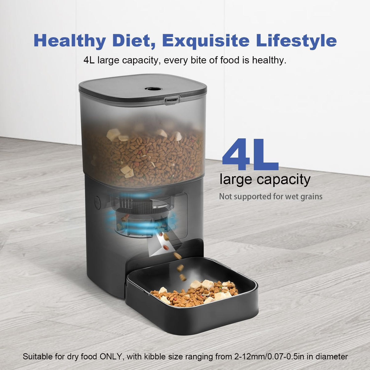 andoll home automatic cat feeder,4l timed cat＆dog dry, side view
