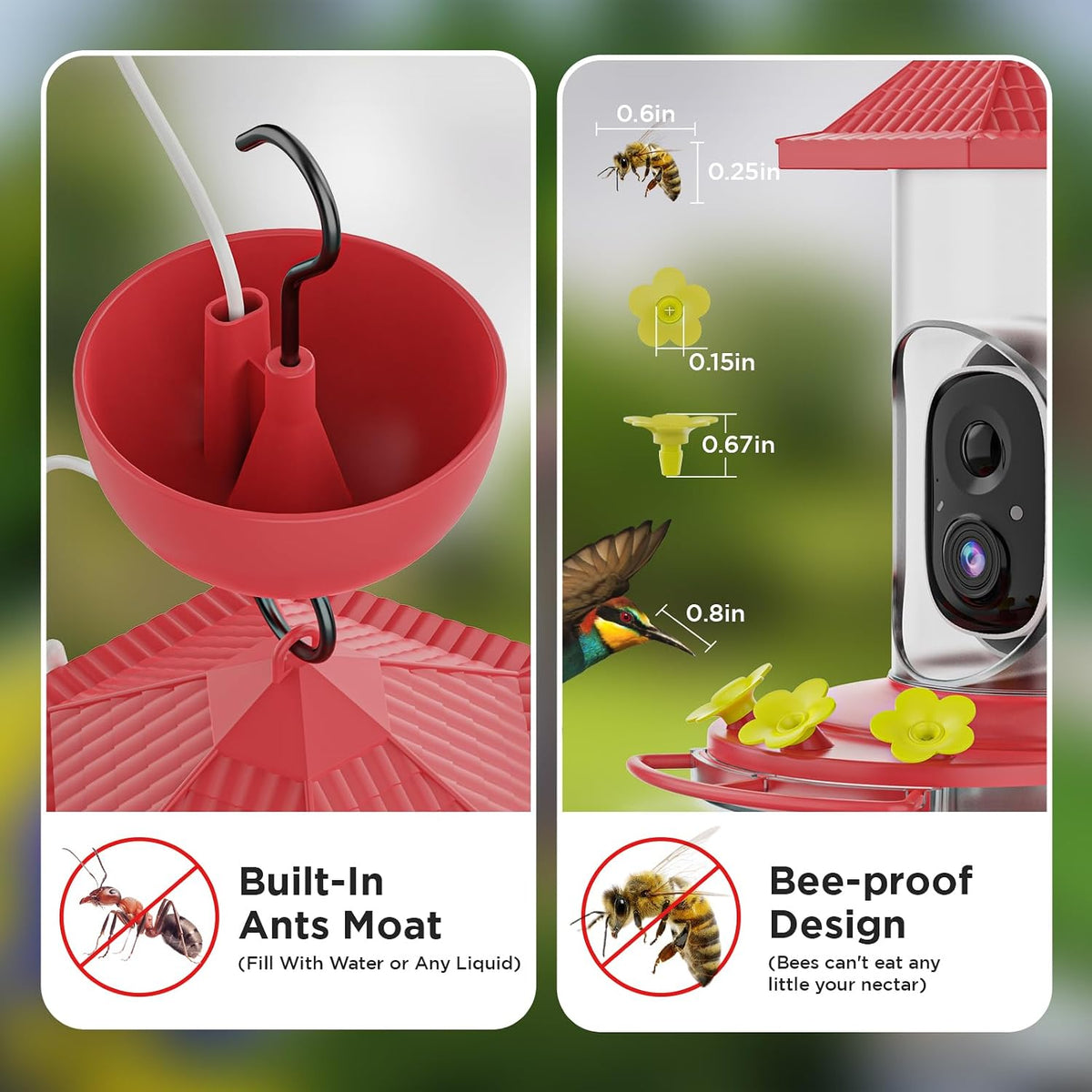 smart hummingbird feeder with camera, wireless bird feeders, side view