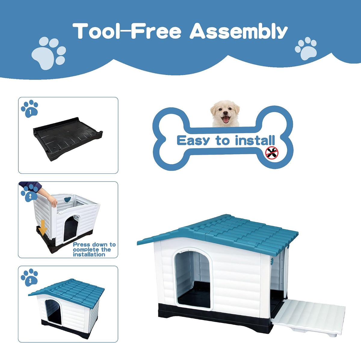 2-door large dog house for indoor and outdoor showing dimensions