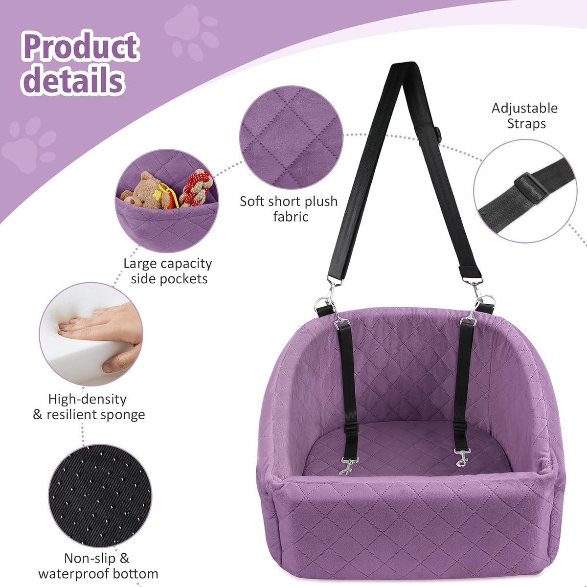 neezukar dog car seat for small medium dogs,detachable, side view