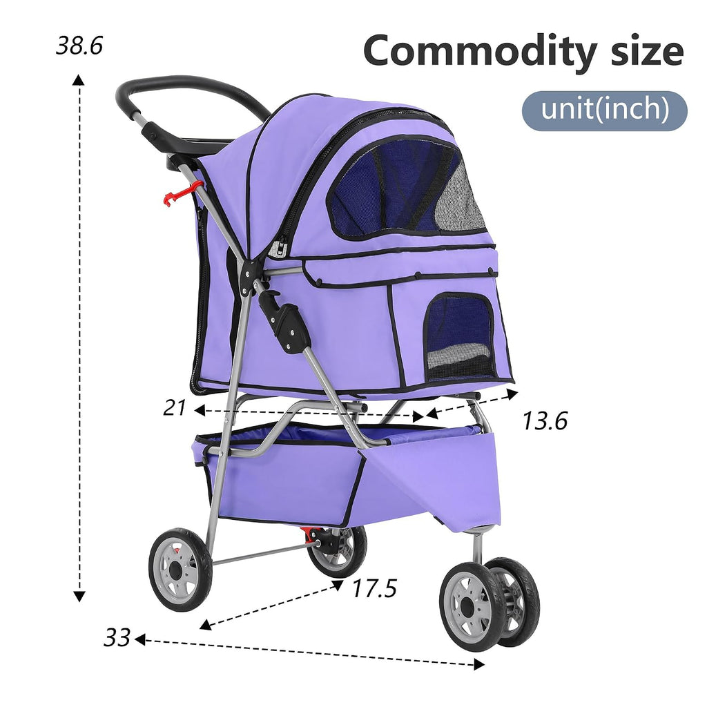 fdw | 3-wheel foldable pet stroller | purple on a desk or shelf