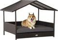 pawhut wicker dog house outdoor with canopy, rattan, main product view
