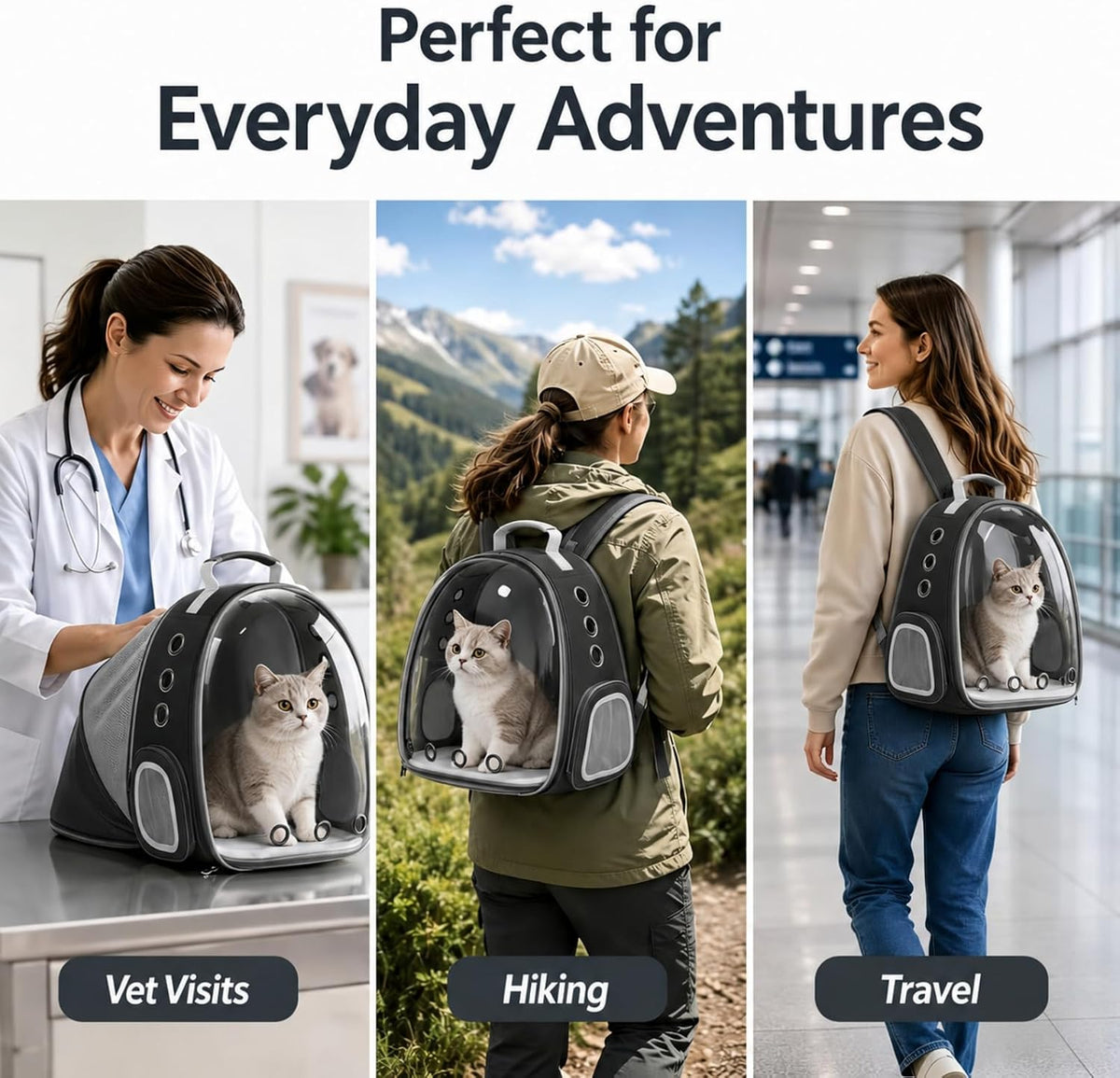 expandable cat carrier backpack with bubble window and, front angle view