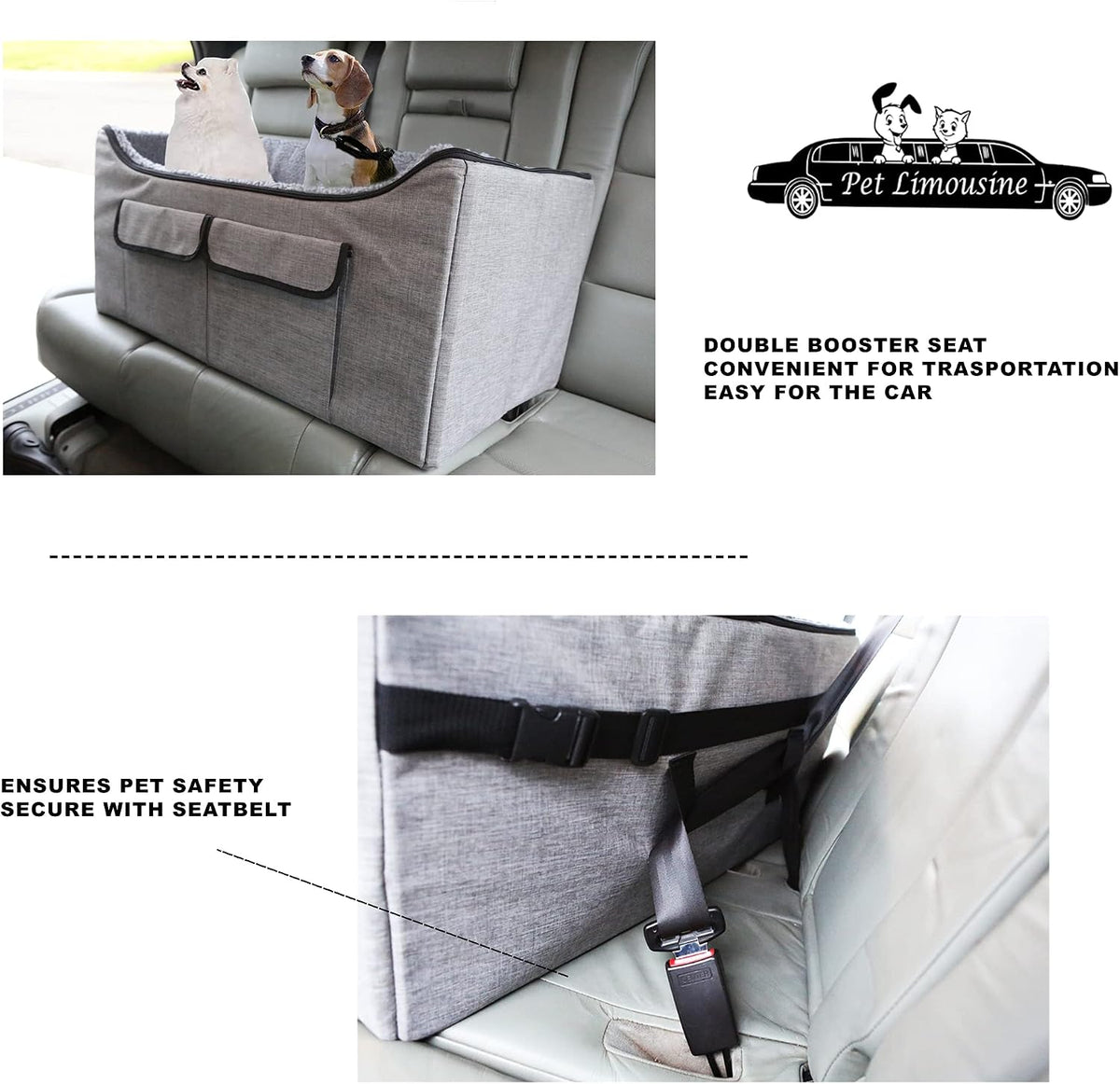 double pet dog booster car seat for large, side view