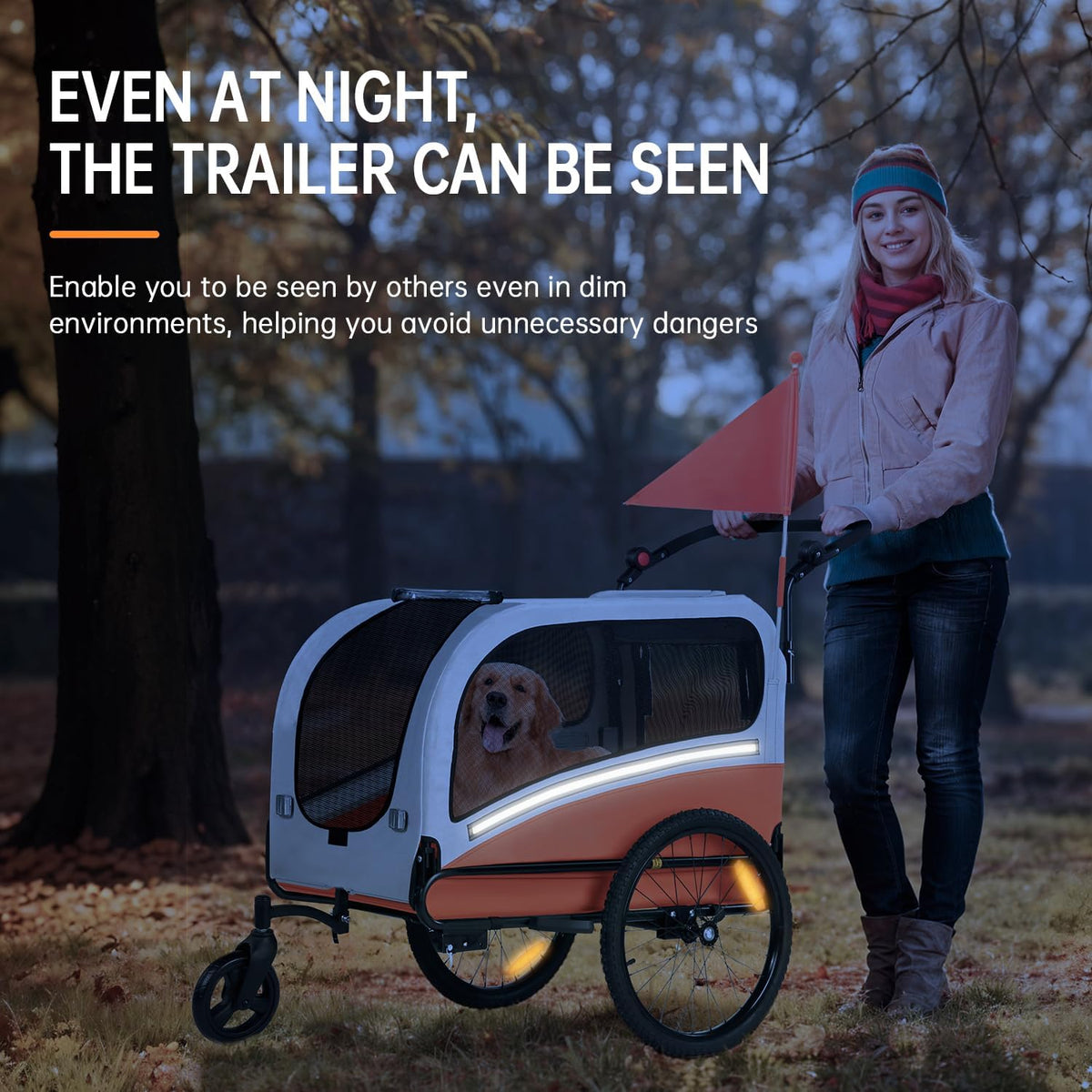 sepnine dog bike trailer, supports up to 110 showing dimensions