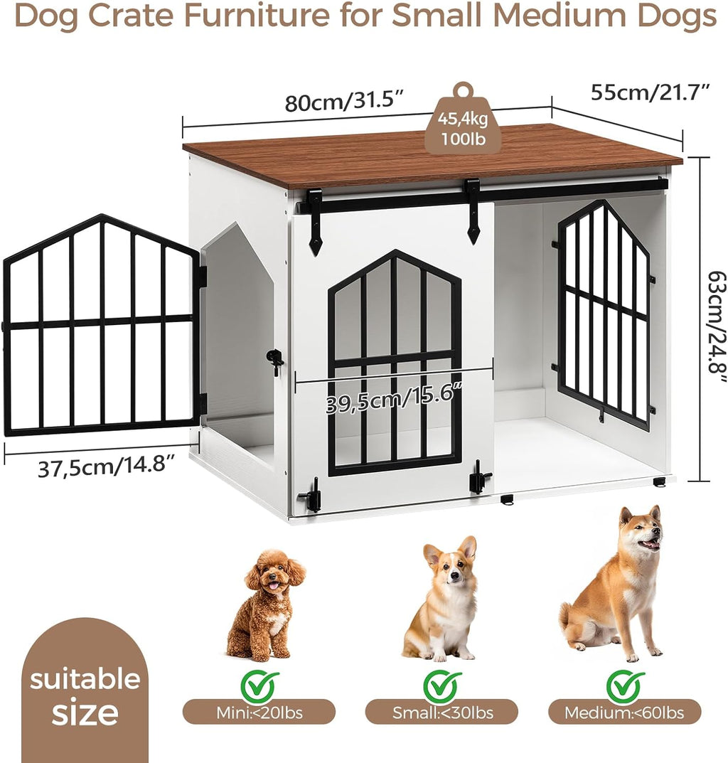 mahancris dog crate furniture, 31.5" farmhouse dog kennel, close-up detail