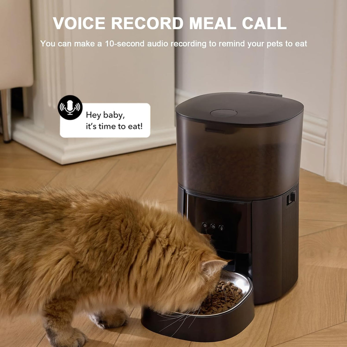 automatic cat feeder wifi with app control, voice, side view