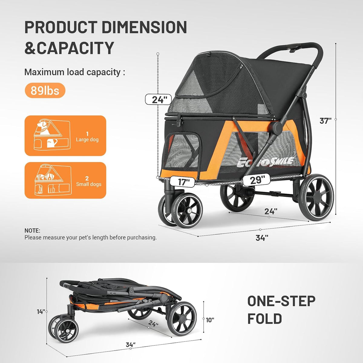 echosmile dog stroller for medium & small dogs shown in use