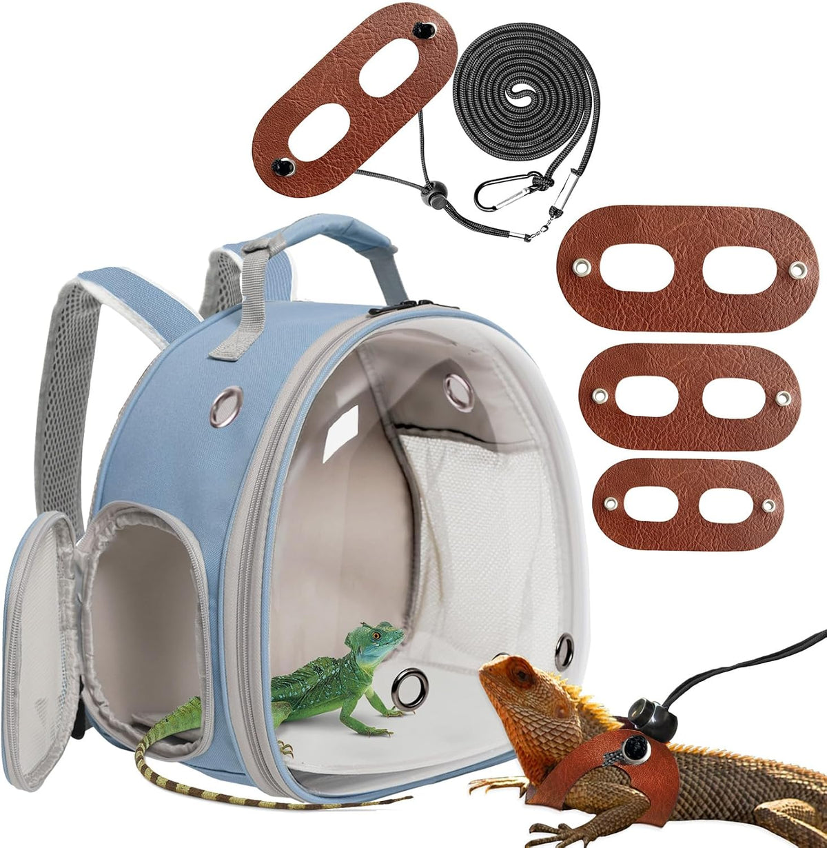 small animal portable backpack carrier with leather harness, main product view
