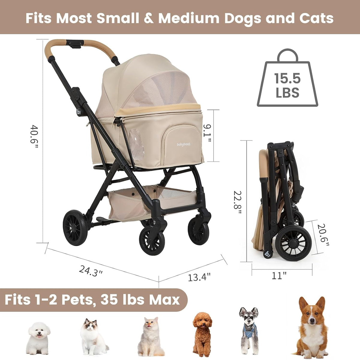 portable compact dog strollers for small dogs with shown in use