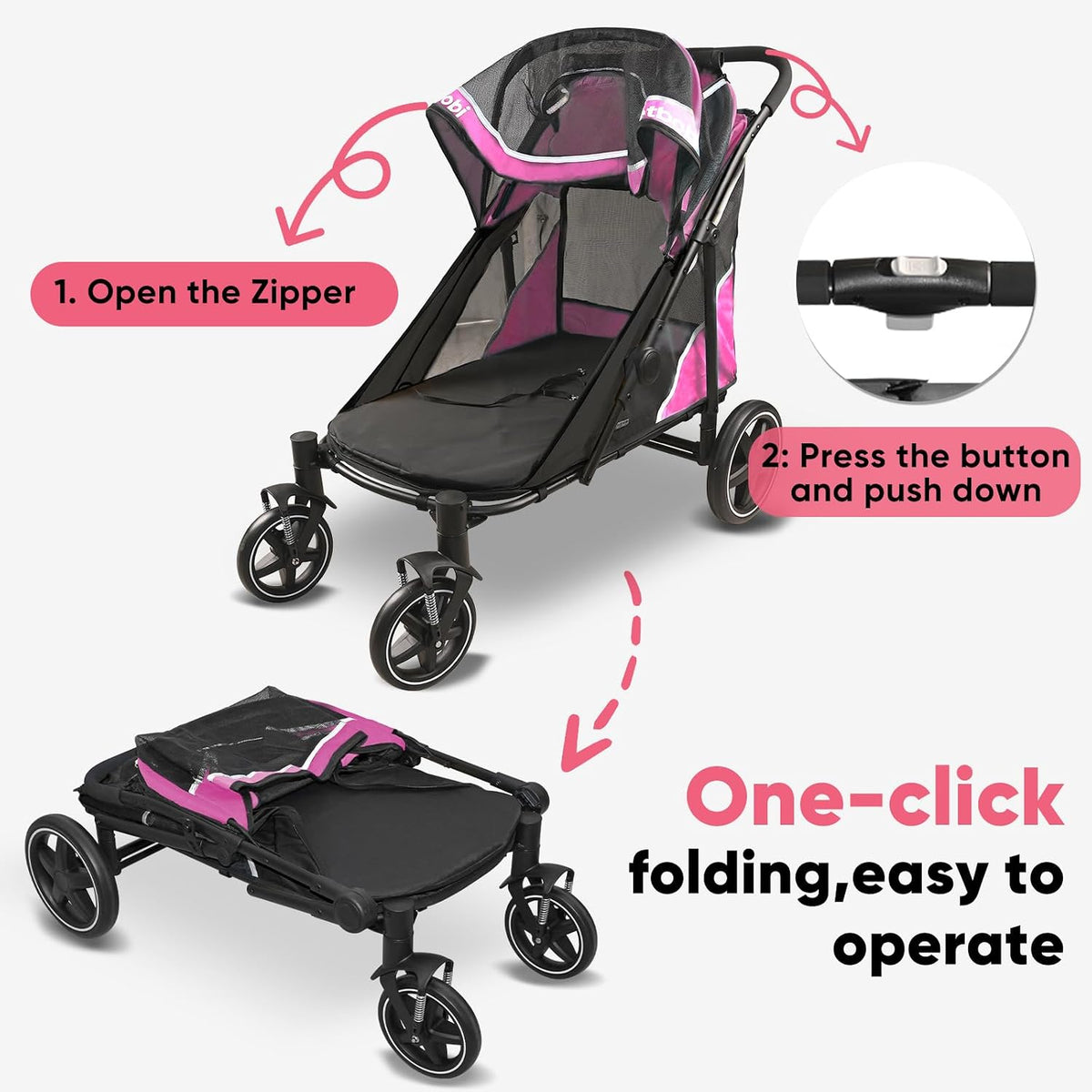 petbobi dog stroller for large medium dogs up, front angle view