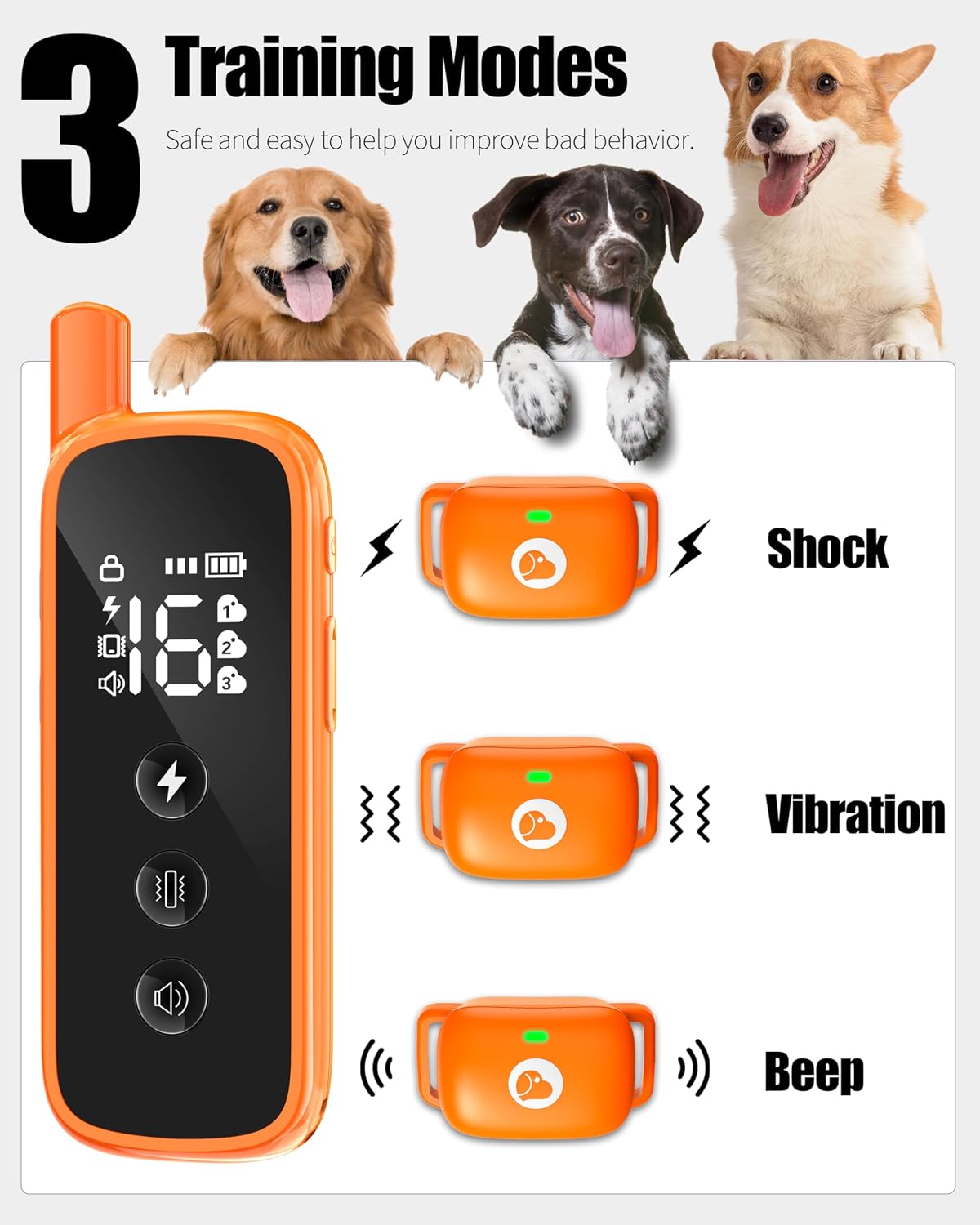 dog training collar with remote,2600ft shock collar for shown in use
