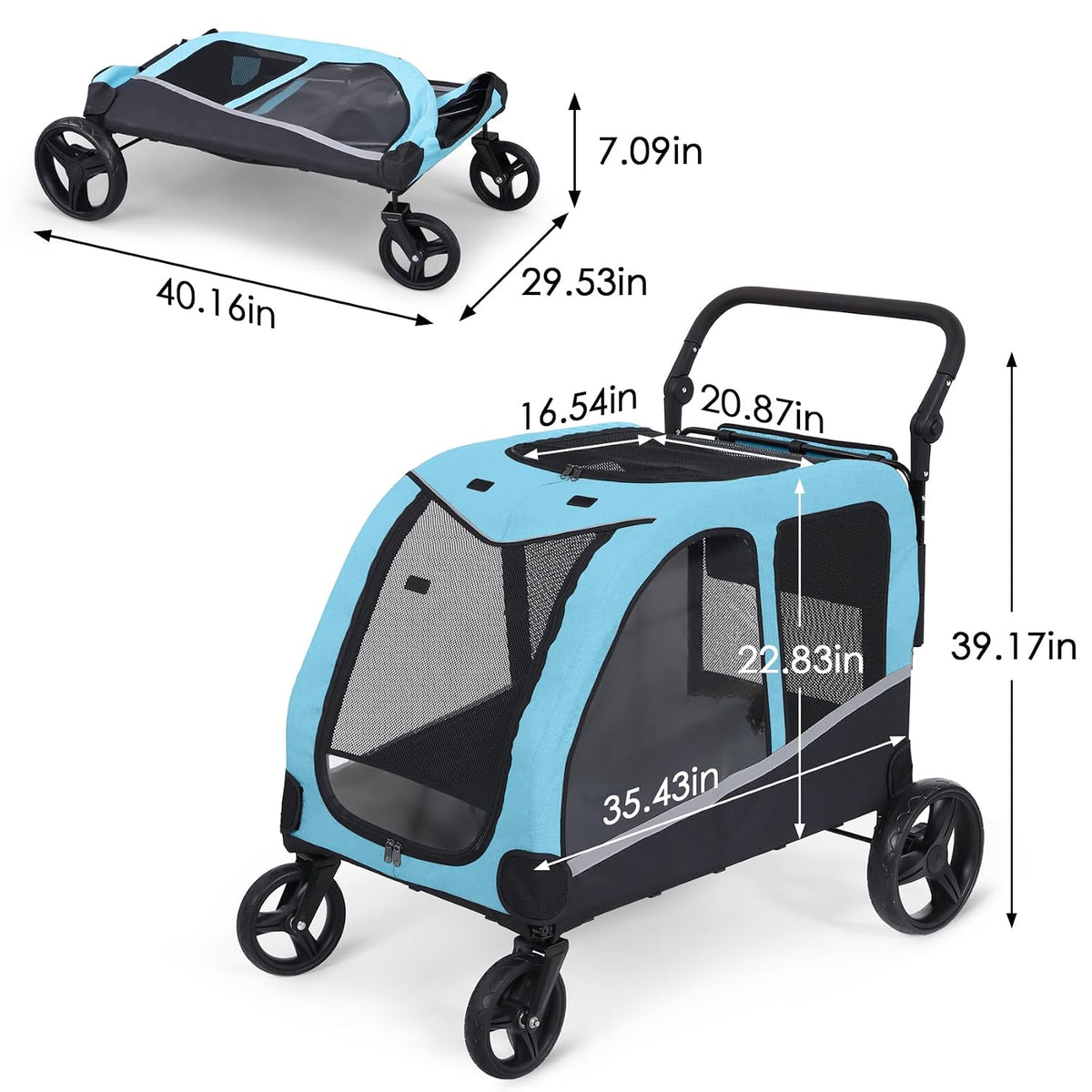 saudism dog stroller for large dogs, extra large showing dimensions