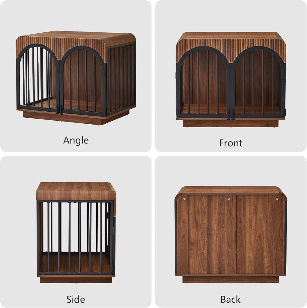 31.5" fluted wooden dog crate furniture for small, side view