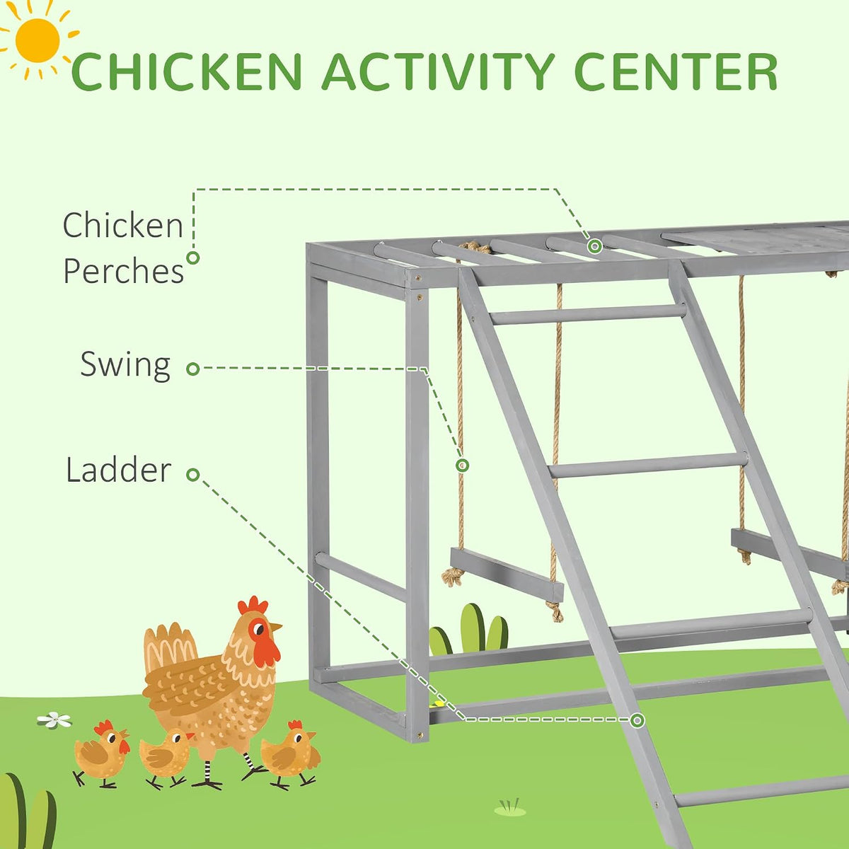 pawhut chicken activity play with swing set for, close-up detail