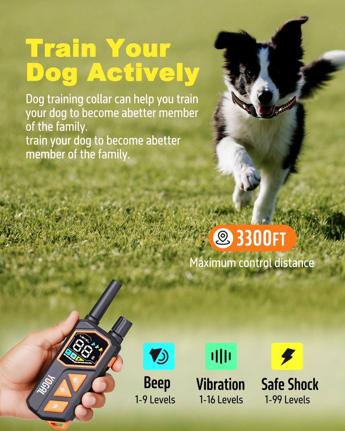 2-in-1 dog shock collar with remote & bark, side view