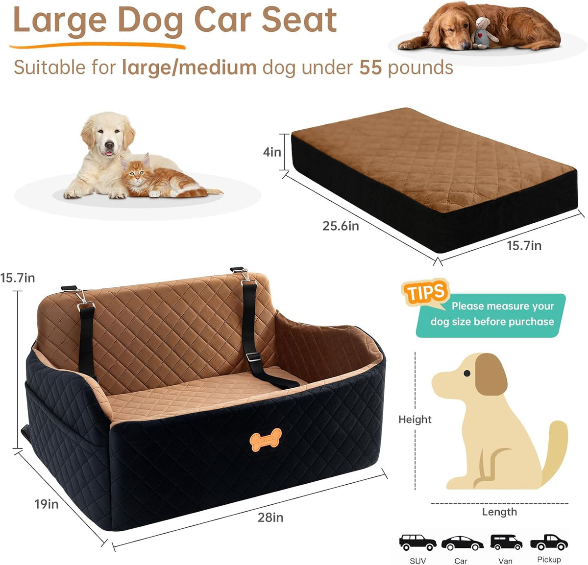 car seat for large size dog, booster seat, side view