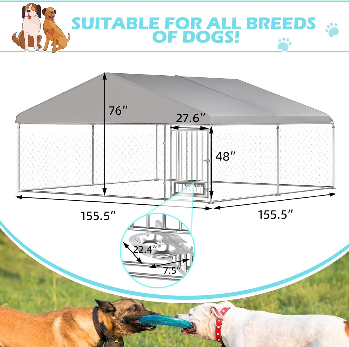 erinnyees 13'x13' outdoor dog kennel with roof, large shown in use