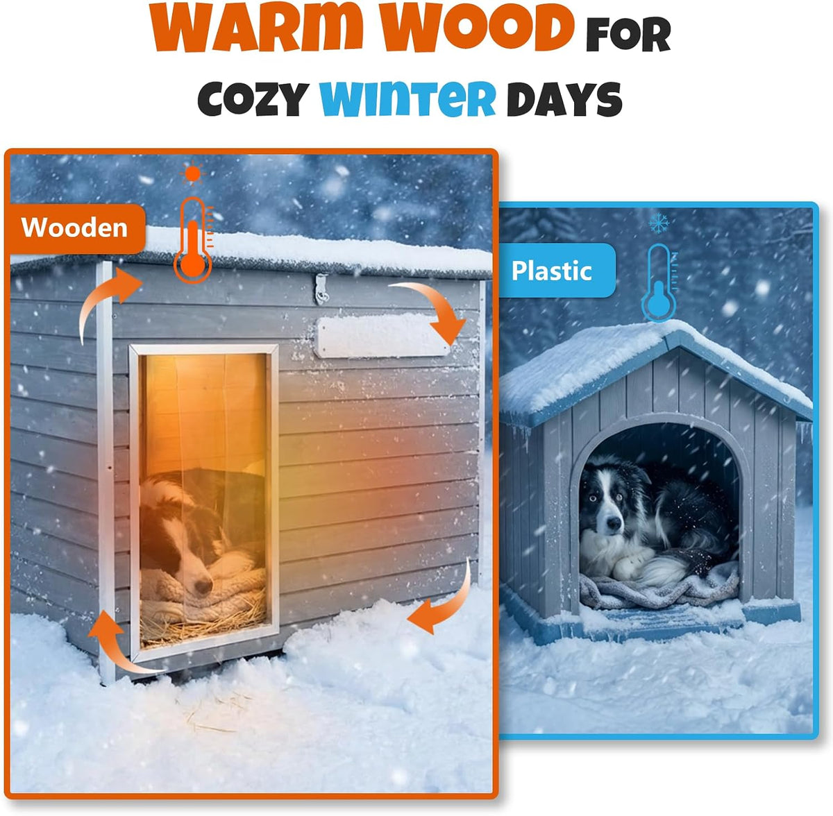 large outdoor dog house, weatherproof wood with chew-resistant showing dimensions
