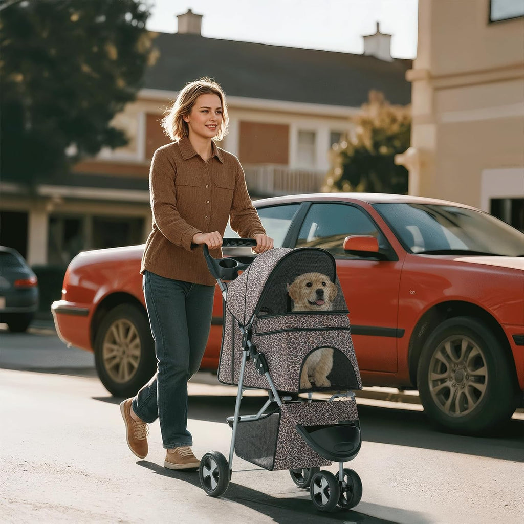 foldable 3-wheel pet stroller for dogs & cats, close-up detail