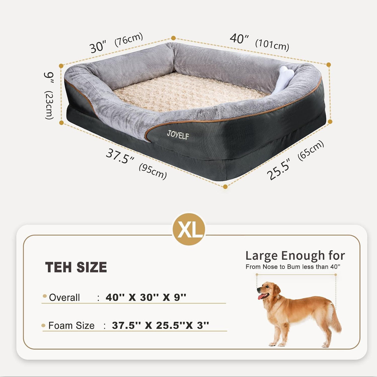 joyelf xlarge memory foam dog bed, orthopedic dog shown in use