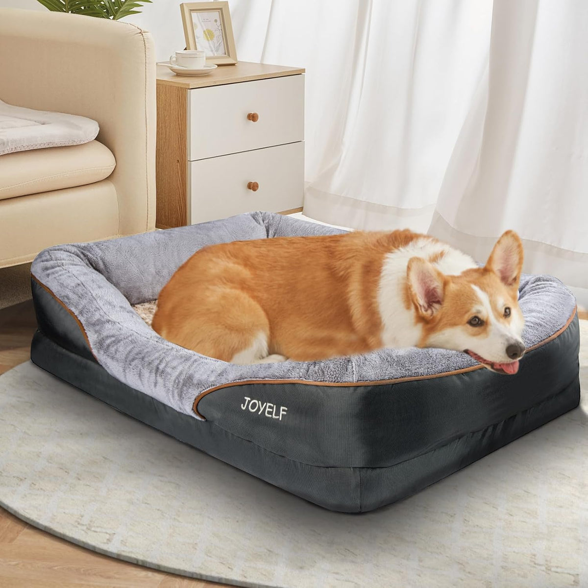 joyelf xlarge memory foam dog bed, orthopedic dog, front angle view