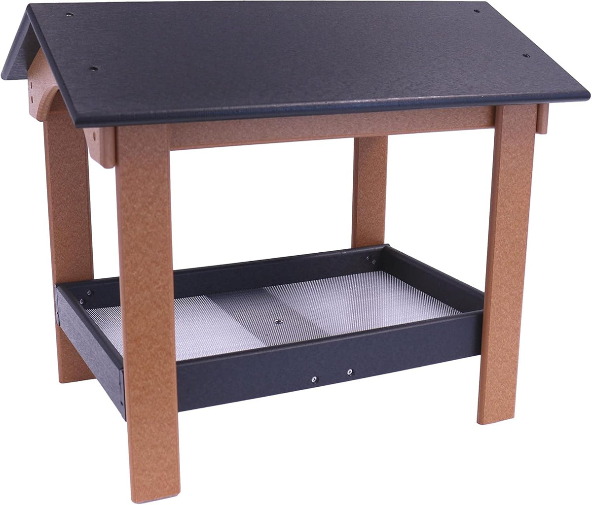ground bird feeder, black/cedar shown in use