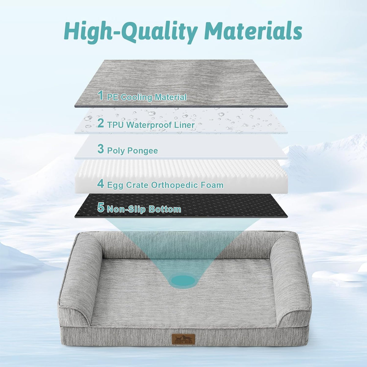 cozy kiss cooling dog bed for large dogs, front angle view