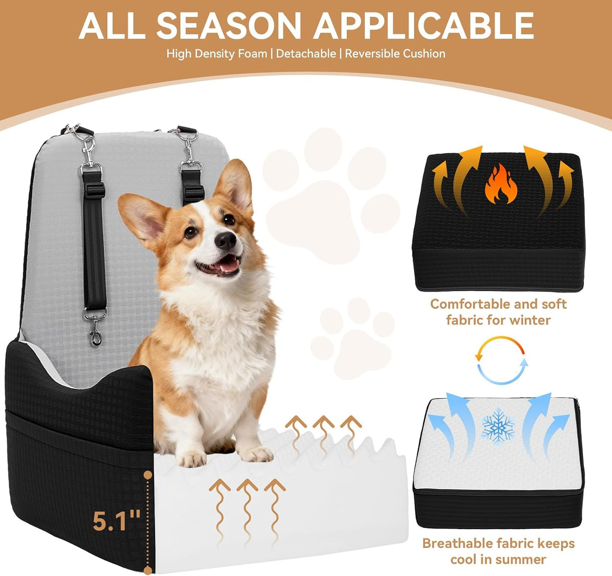 petsfit dog car seat with patented safety system, close-up detail