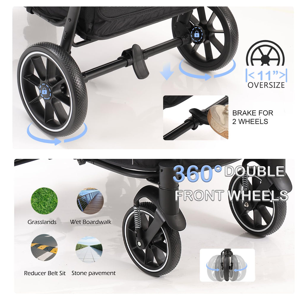large dog stroller for multiple pets up to, side view