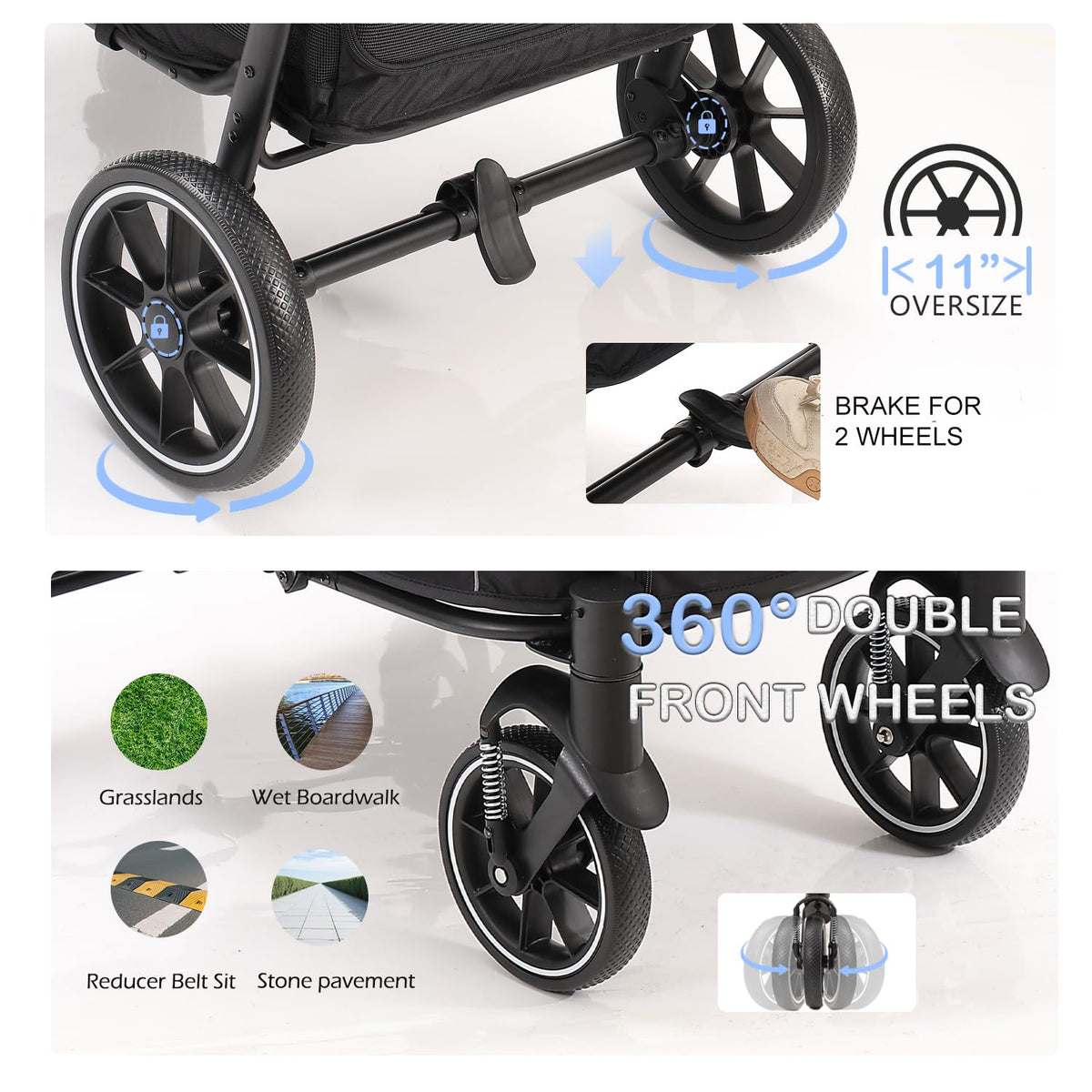 large dog stroller for multiple pets up to, side view