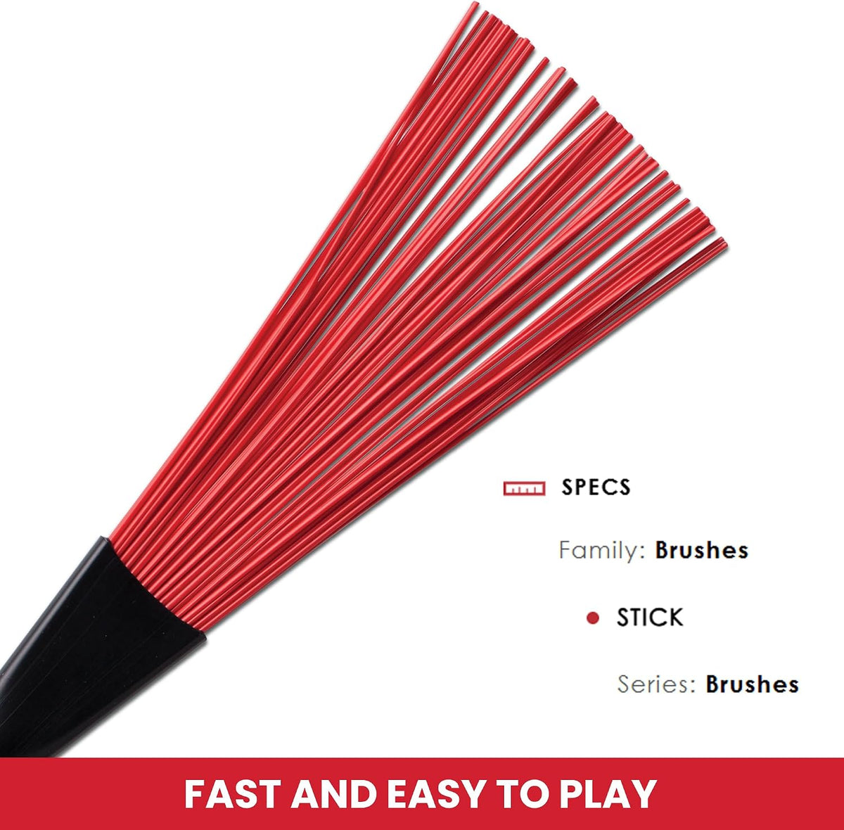 vic firth bjr jazz rake brush - red showing dimensions