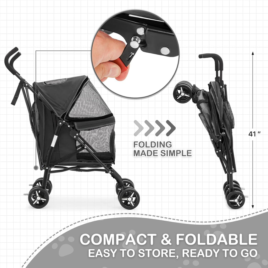 pet stroller for small/medium pets up to 22 showing dimensions