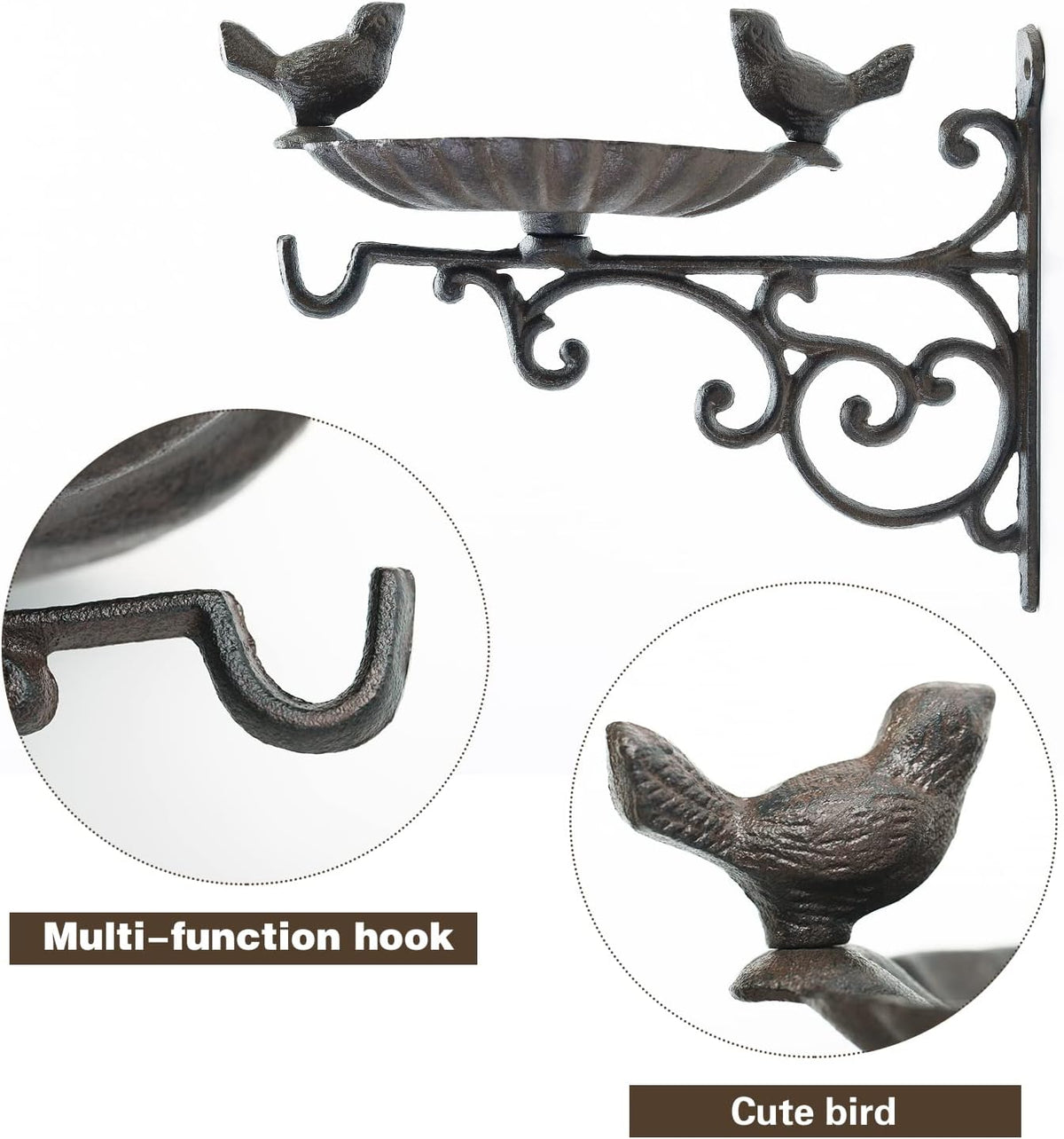 sungmor heavy duty cast iron bird feeder with, side view