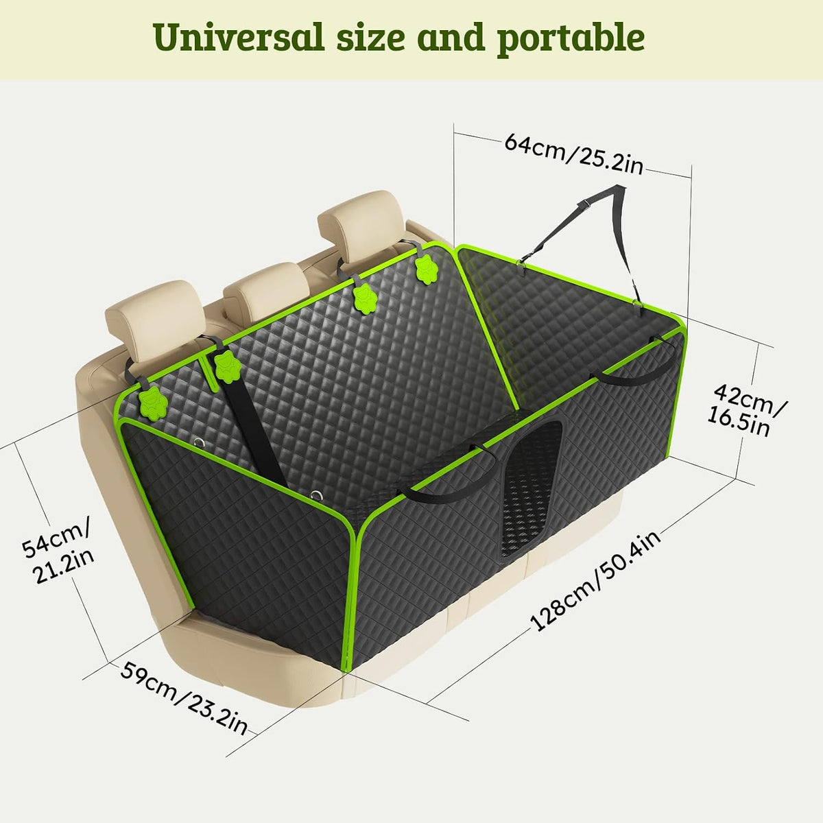 2-in-1 dog car seat cover for back seat, front angle view