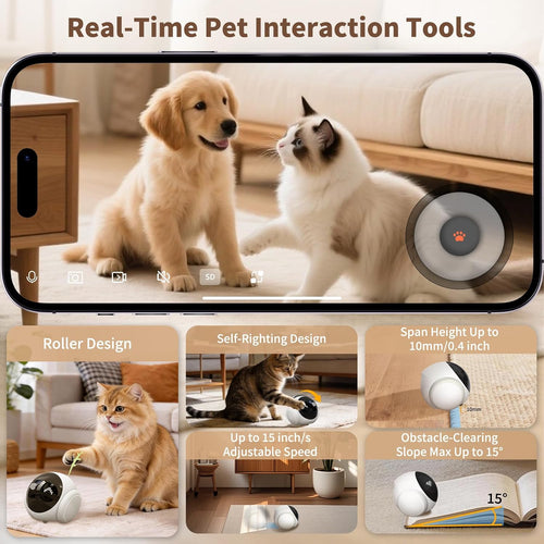 1080p moving pet robot camera, smart home security shown in use